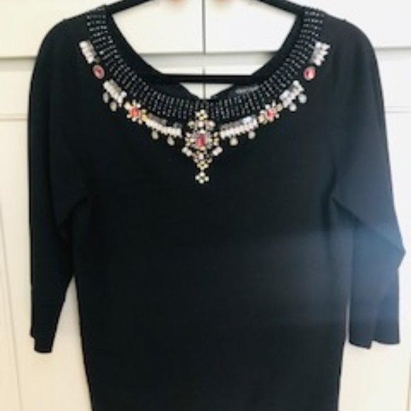 White House Black Market Rhinestone Silk Sweater - Picture 3 of 8